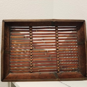 Bamboo Serving Tray 15.5 inch, Vintage Bamboo Tray, Fruit Display, Home Kitchen Decor
