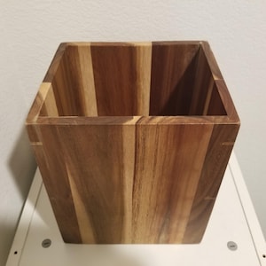 Handmade Wooden Tapered Box – Rustic Catchall Container, Natural Wood Organizer, Farmhouse Decor, Office Waste bin, Wooden Planter