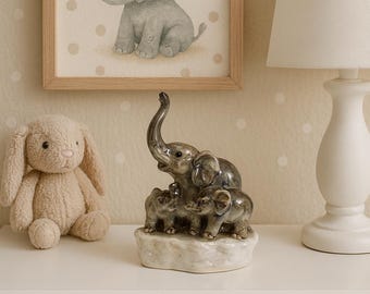 青い陶器の手作り象の置物ペア - 装飾的な陶芸芸術、収集価値のある