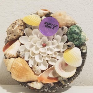 Handmade Seashell Art, Seashell Accent – Coastal Cottagecore Decor – Shell Mosaic Art – Beachy Shelf Display