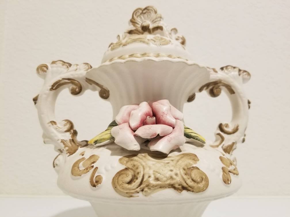 Vintage Italian Capodimonte Porcelain Vase With Lid, Hand Painted