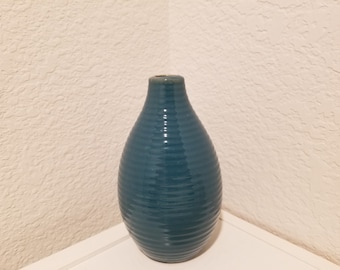 Vintage Blue ceramic vase, Handmade blue bud vase, small blue vase, Cyan Blue Vase, Ripped Design Vase, 5" H x 3" W, Holidays Gift