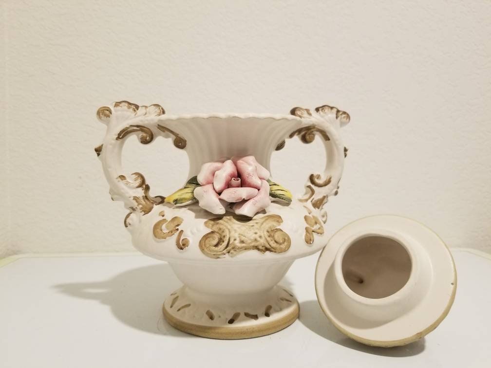 Vintage Italian Capodimonte Porcelain Vase With Lid, Hand Painted