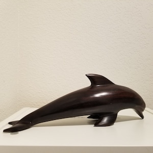 Hand carved Wood Dolphin, Nautica Art Wooden Dolphin Sculpture Wall Decor 13&quot; long, Woodcraft Marine Animal Coastal Decor for Beach House