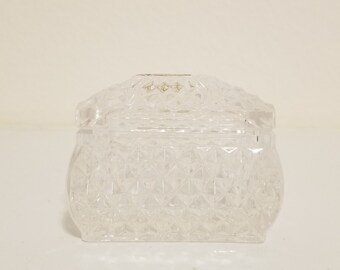 Clear Pressed Glass Jewelry box, Crystal Trinket box, Wedding Box, Crystal trinket box, Pressed Glass Lidded Box Made in Italy