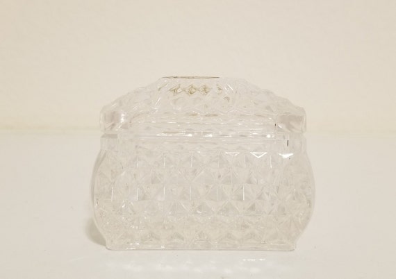Clear Pressed Glass Jewelry box, Crystal Trinket box, The European Collection 24% Lead Crystal trinket box, Pressed Glass Lidded Box Italy