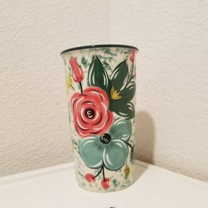 Vintage Ceramic Tumbler, Hand painted Floral Tumbler, Decorative Mug Gift, Flower Vase. Designed in Australia Tumbler