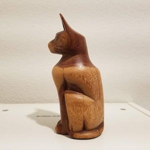 MCM Teak Cat Figurine, Hand made Wood Cat Statute, Hand carved Cat, Rustic Cat Sculpture, 7.5&quot; Cat Shape Cat Lover Collection, Gift for Her