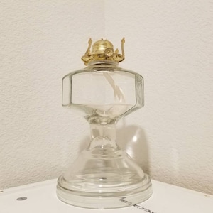 Rare find Clear Glass Oil Lamp, 10.3&quot; tall table lamp, Vintage Kerosene lamp, Old Hurricane Lamp, Minimalist Burner Home Decor