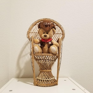 Vintage Mini Wicker Chair, Rattan Kid Play Doll Chair, Wicker Peacock Chair, Miniature Peacock Chair, Rattan Plant Holder, Cat Decor Room