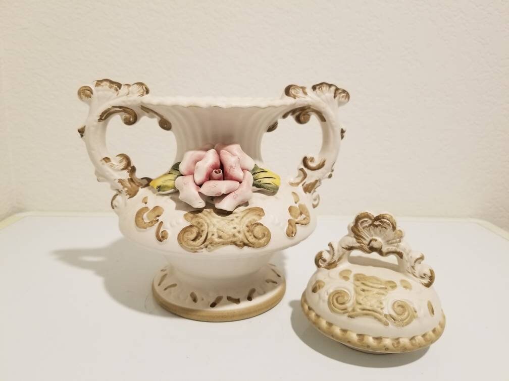 Vintage Italian Capodimonte Porcelain Vase With Lid, Hand Painted