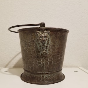 Etched Solid Brass Cauldron, Brass Planter Pot, Decor, Hammered Brass Planter, Ornate Accent Home Decor Boho, Metal Lion Basket