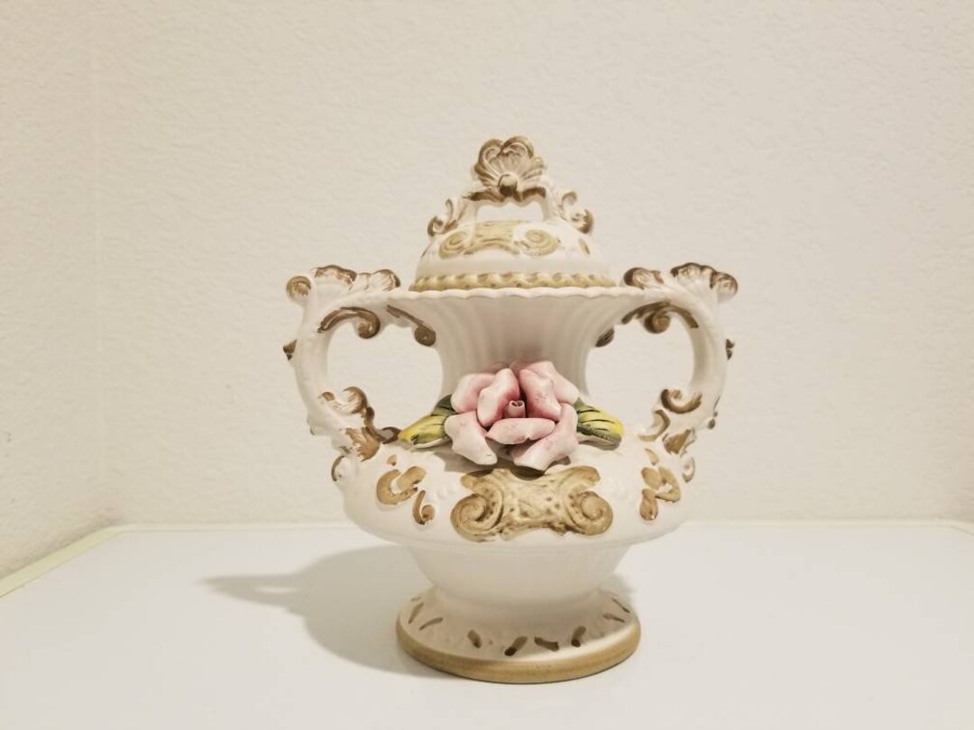 Vintage Italian Capodimonte Porcelain Vase With Lid, Hand Painted