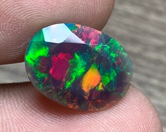 3.95ct Faceted Ethiopian Black Opal, Black Opal, Welo Opal, Multi Play Fire Opal, Loose Gemstone Jewelry Making 15*11.3*6.4mm  EO-P-0756