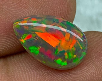 4.15ct Rare Naturally Dark Opal, Dark Base Welo Opal, 5/5 Multi-Fire Ethiopian Opal, Loose Gemstone Jewelry Making 15.7*9.8*5mm  EO-P-0824
