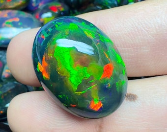 32.6ct Black Ethiopian Welo Opal Top Quality Bright 5/5 Fires Oval Opal, Earth Mined Black Welo Opal for Jewelry 26.9*20.3*12.8mm  EO-P-0491