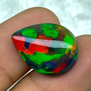 9.4ct Ethiopian Black Opal, Black Welo Opal Pear Cab, Patchwork Play Fire 5/5 Opal, Loose Gemstone Making Jewelry 20.7*15.7*6.9mm  EO-P-0745