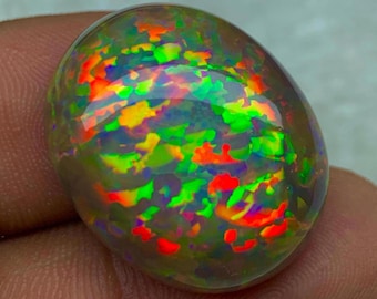 24.6ct Rainbow Fires Chocolate Ethiopian Opal, Naturally Dark Welo Opal, Multi-Fire Chocolate Opal, Welo Opal Jewelry 24*19.3*10mm EO-P-1751