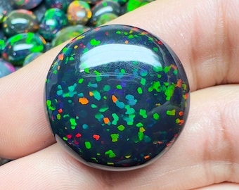 36.3ct Confetti Pin Fires Black Ethiopian Welo Opal Bright 5/5 Strong Fires Round Cab Opal, Top Quality Black Welo Opal 26*9.8mm  EO-P-0502