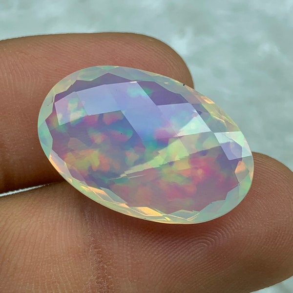 11.7ct Unique Cut Ethiopian Opal, Faceted Welo Opal Oval, Multi-Fire 5/5 Opal, Loose Gemstone Making Jewelry 24*15.2*7.2mm  EO-P-0761