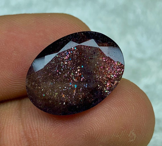 11ct Bloodshot Iolite Sunstone, Confetti Iolite Sunstone, Top Quality Iolite Sunstone, Sparkling Glittery Sunstone 19.5*14.4*6.4mm  IS-0075