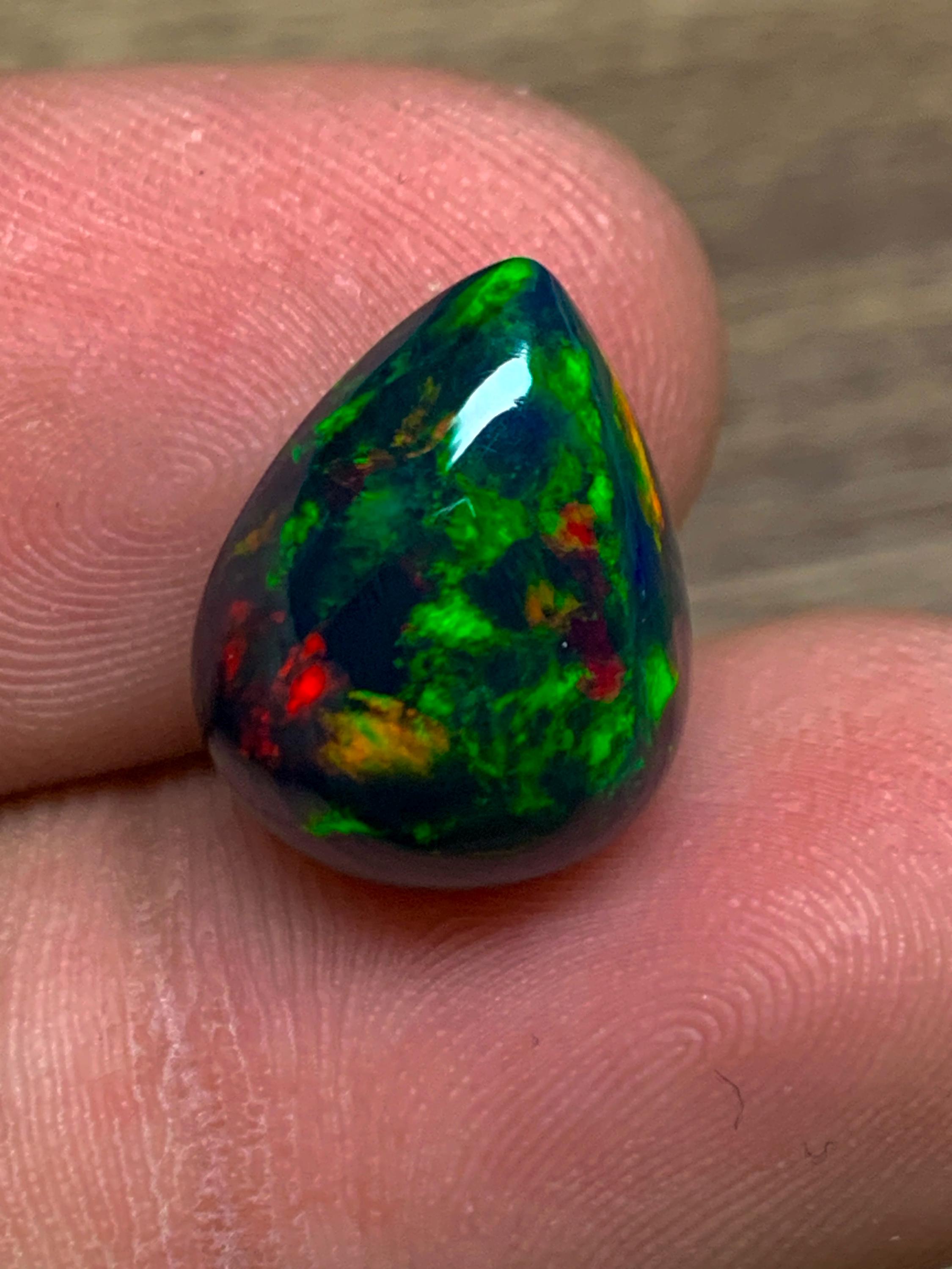 Opale Noire D'Éthiopie Welo - 1,66 Ct - Taille Poire - Neuf Sans Boîte