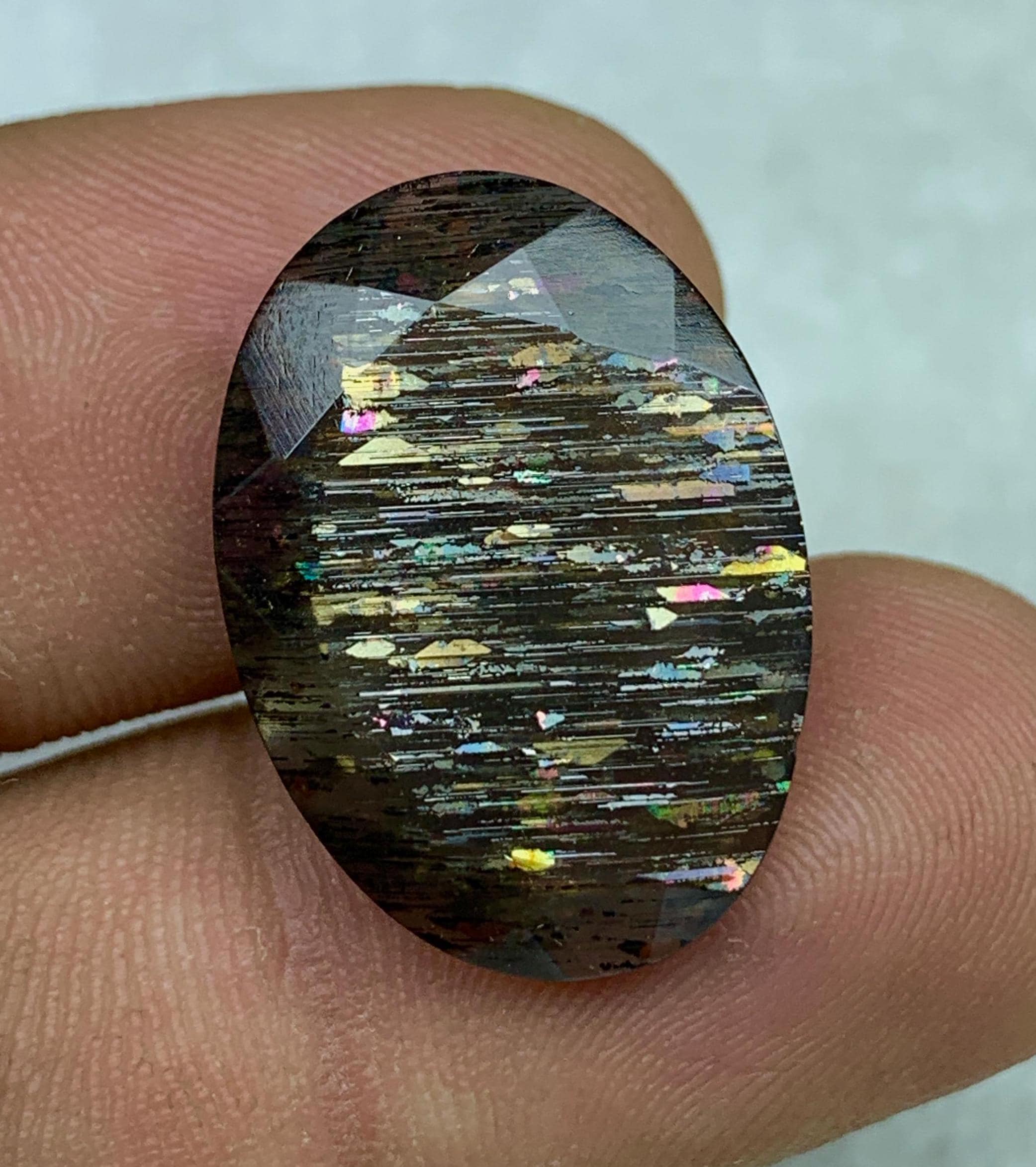 13.95ct Meteor Shower Lattice Sunstone, Multi-fires Black Sunstone