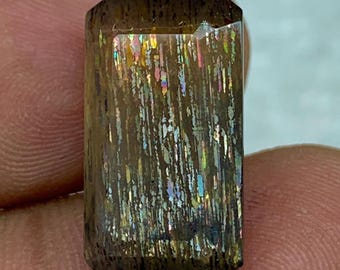 10,35 ct Meteor Shower Lattice Sunstone, Multi-Fires Black Sunstone, Rainbow Lattice Sunstone, Criss-Cross Sunstone 17,7*10,4*7,4 mm LS-0028