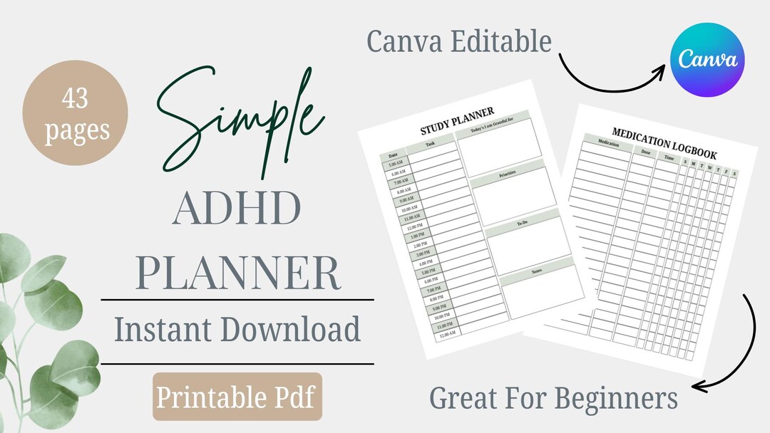 ADHD Planner Printable | ADHD Journal | Executive Function Planner ...