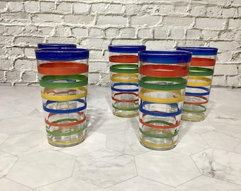 Vintage Stripe Juice Glasses, Set of Five
