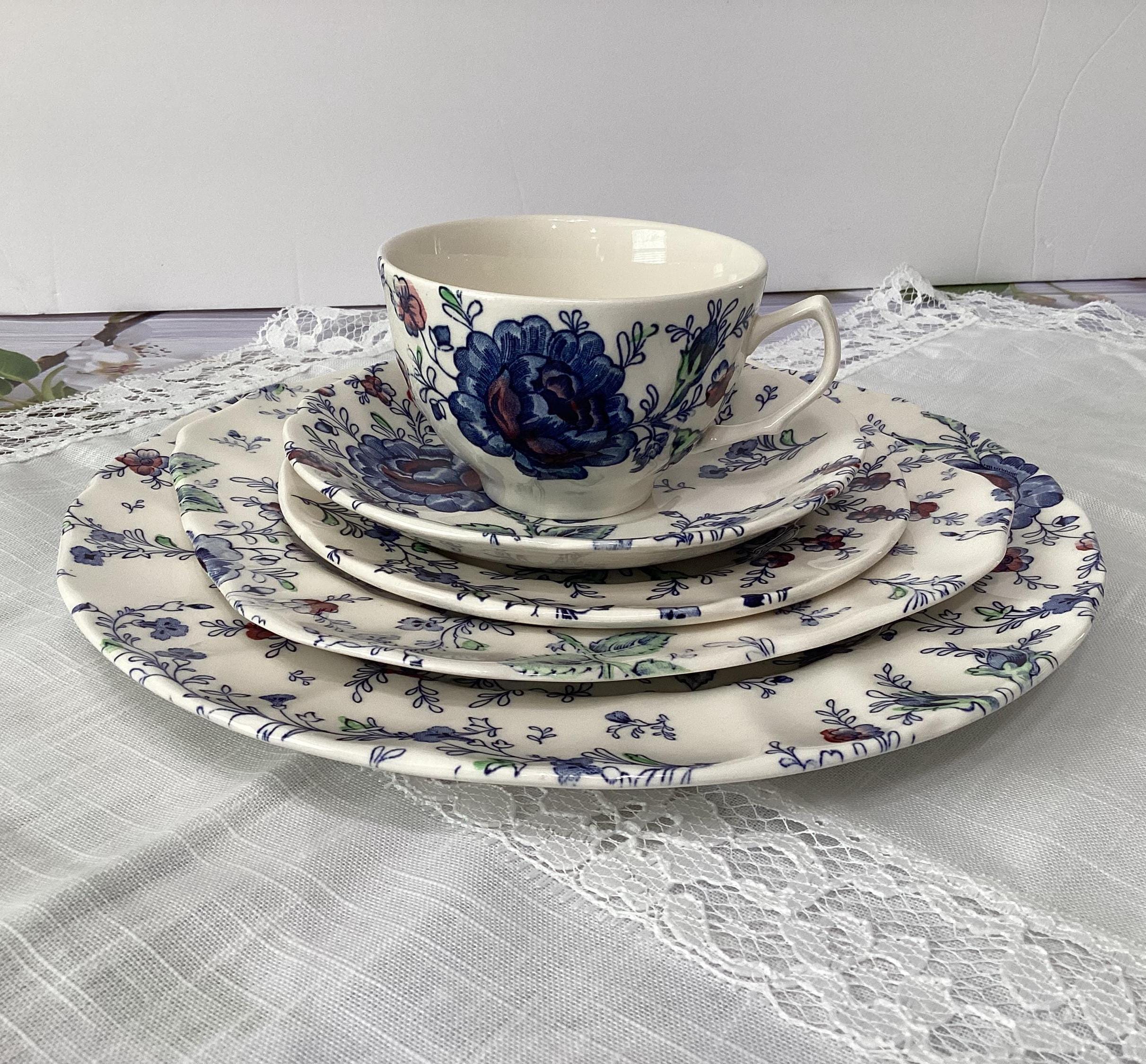 Vintage Johnson Brothers Blue Rose Chintz China Place Setting