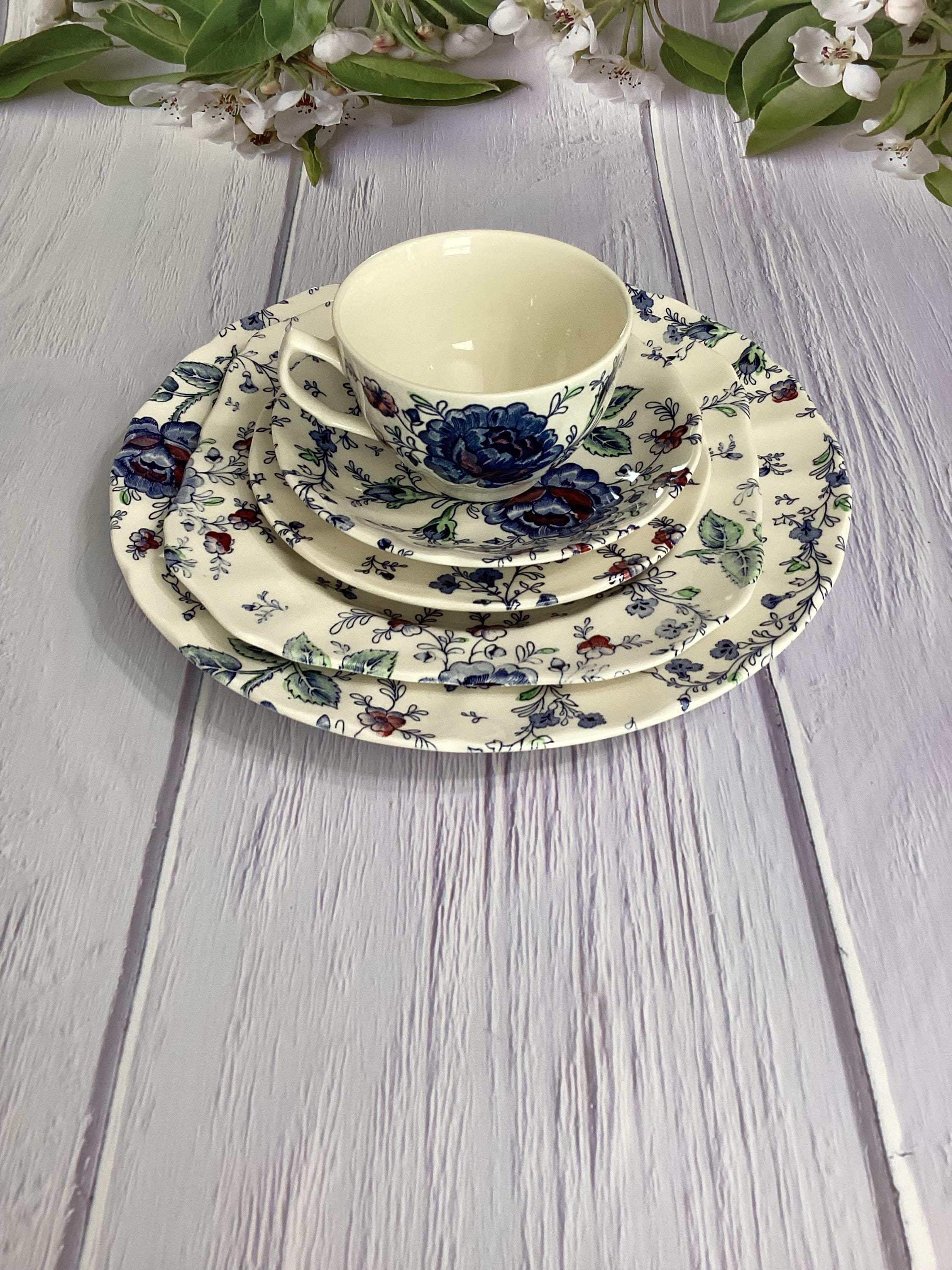 Vintage Johnson Brothers Blue Rose Chintz China Place Setting