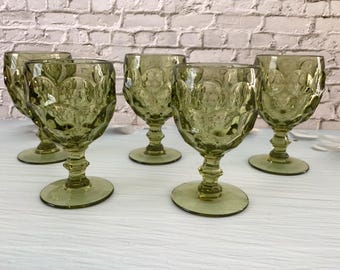 Vintage Imperial Glass Provincial Verde Green Water Glasses, Set of Five