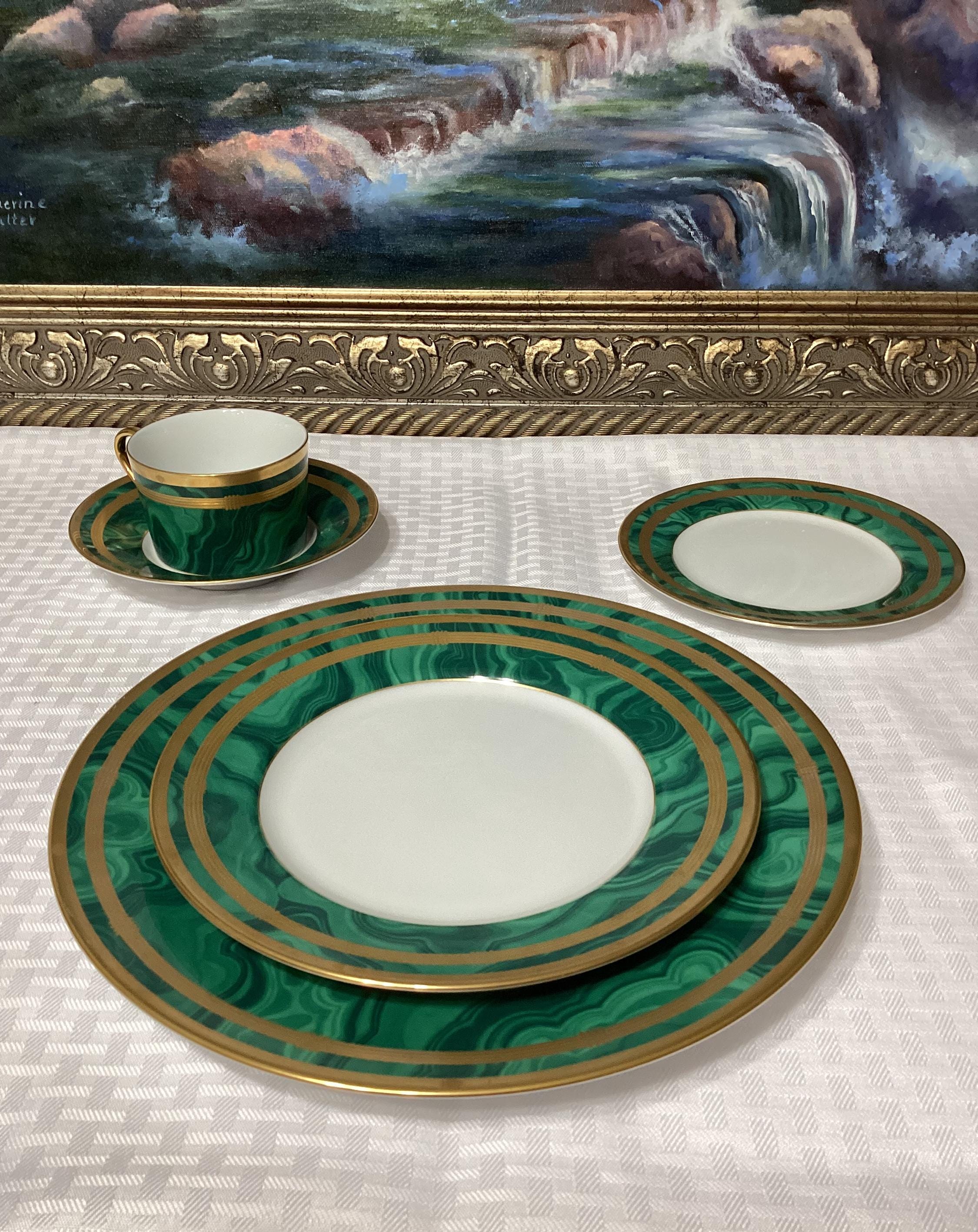 Vintage Christian Dior Gaudron Malachite Five Piece Place Setting