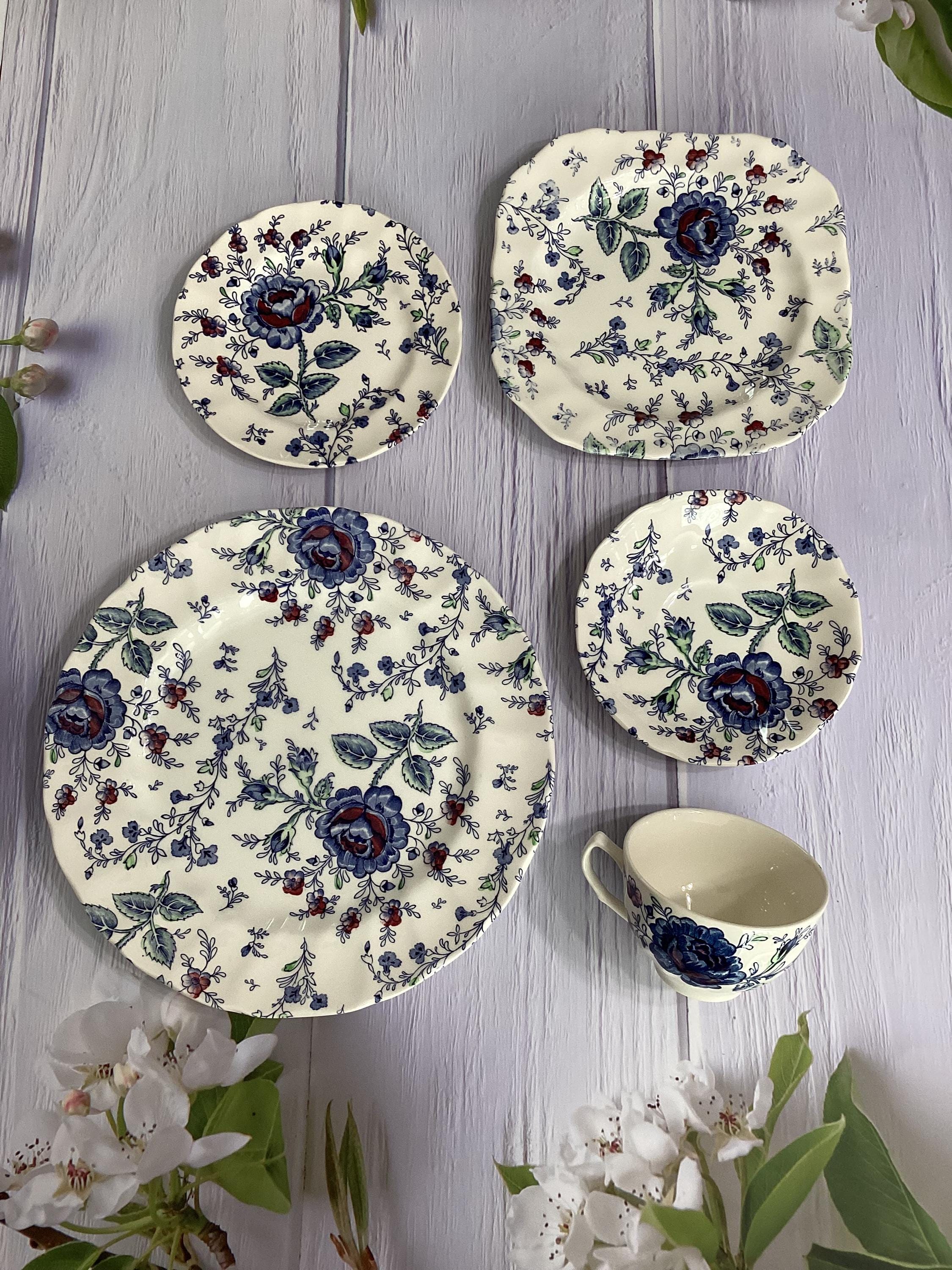 Vintage Johnson Brothers Blue Rose Chintz China Place Setting