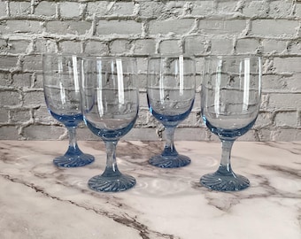 Libbey Blue Swirl Water/Wine Glasses - Set of Four