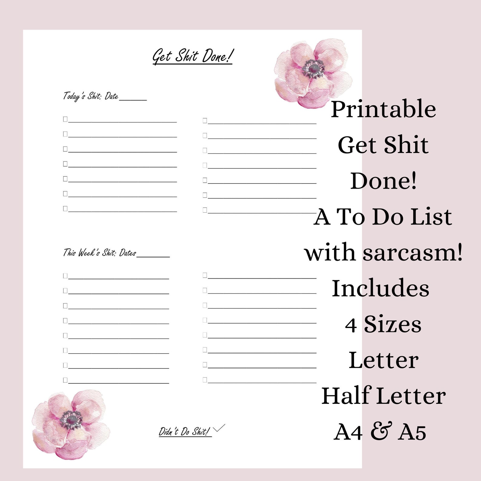 Get Shit Done to Do List Printable PDF Digital Download | Etsy