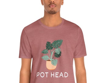 Maglietta per appassionati di piante con Monstera - Camicia gioco di parole 'Pot Head' - Comoda maglietta in cotone per giardinieri - Regalo eccentrico a tema vegetale