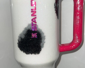 Custom 40oz Stanley ProTour Tumbler, Glitter Cow Print. your choice of handle and logo color.