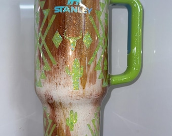 Ready to Ship. Lime green cactus/ Aztec design 40oz Stanley