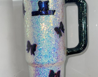 Ready to Ship. 30oz Stanley . Pearl whit with holographic butterflies. Topper included.