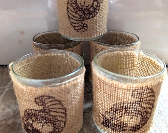 Seasons by Nicole Autumn Glass Votive Candle Holder Burlap Cornucopia Set of 5