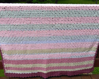 Handmade Pastel Pink White Rose Beige Color 52 x 52  Square Afghan Lap Throw