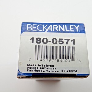 May include: A blue and white Beck Arnley box with the product number 180-0571 and a barcode. The box also includes text that says "Made in Taiwan", "Hecho en Taiwan", and "Fabrique a Taiwan".