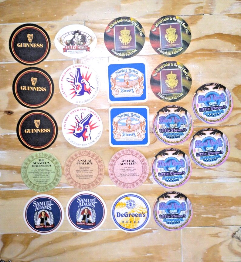 Lot of 22 Beer Coasters! Guinness, Hard Rock, Sam Adams, DeGroen's Weeping Radish image 1