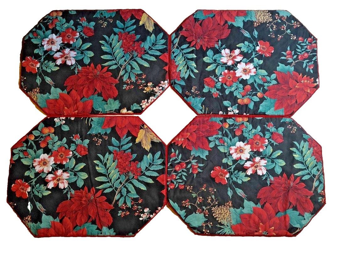 Vintage Placemats Table Toppers Multicolor Poinsettia Flower Lot of 4 ...