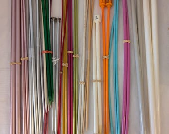 Vintage Assorted 21 Single Point Knitting Needles Aluminum Wood Asst Sizes