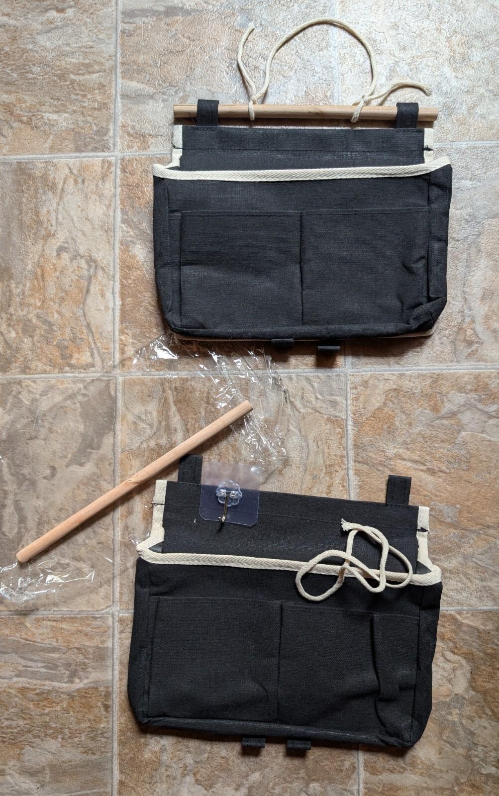 2 Canvas Hanging Storage Pouch 3 Sections For Organizing Black 9" H x 11" L