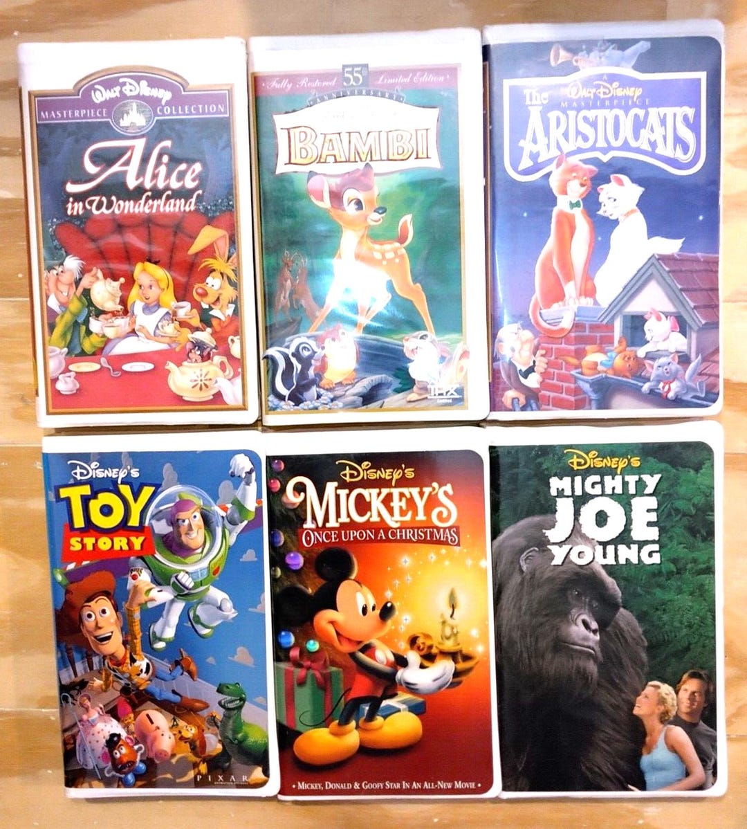 Disney (6) VHS - Bambi, Toy Story, Aristocats, Mickey, Alice Wonderland ...
