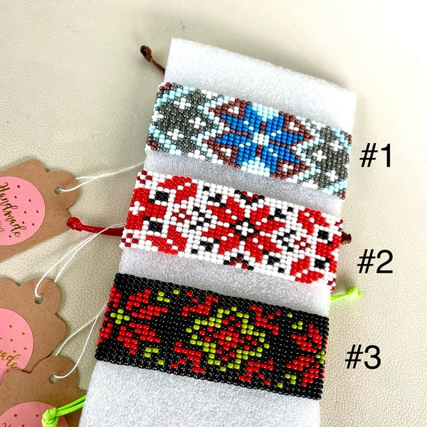 Cuff bracelets made from high quality Czech seed beads in Ukrainian style Handmade Adjustable clasp Several variants